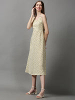 Women's Cream Printed A-Line Dress-AE-15056-Cream