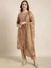 Women Straight Beige Floral Kurta and Trousers Set Comes With Dupatta-BC-SK-1704-Beige