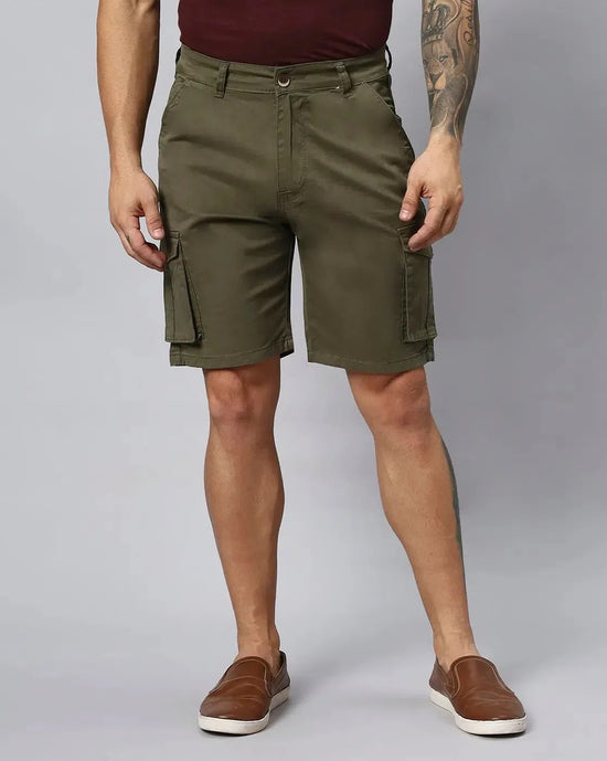 Solid Stretchable Shorts with 6 pockets-Green