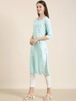 Women Blue Solid Straight Kurta-NJ-3160222-Blue