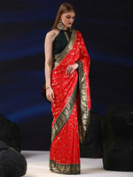 Saree Mall Women's  Blend Red Woven Design Designer Saree With Blouse Piece-SGITRIUS03F