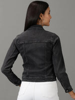 Women's Grey Solid Denim Jacket-GZ-5502-Grey