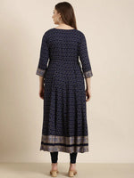 Women Anarkali Navy Blue Floral Kurta-AT-A915-LG-Navyblue