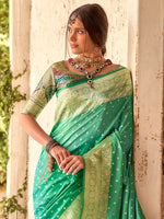 Saree Mall Women's  Blend Sea Green Woven Design Designer Saree With Blouse Piece-NAYRA470005