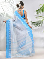 White Pure Cotton Tant Saree With Temple Border-MA51TT43430122