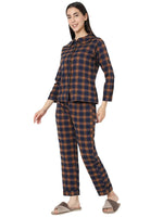 Smarty Pants Women's Brush Cotton Brown Color Checks Night Suit