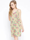 Overlap Rose Printed Dress with side tie up in Beige