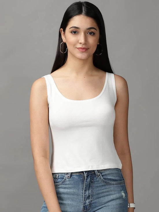 Women's White Solid Crop Top-AE-10497-White