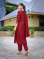 Navyaa Women's Silk Blend Solid Straight Kurta Pant With Dupatta-Me146-vg-red