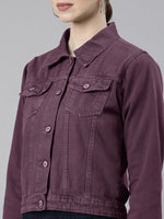 Women Violet Solid Denim Jacket-GZ-5598-Violet