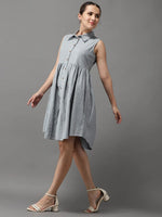 Women's Grey Printed A-Line Dress-SKF-166-Grey