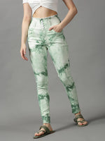 Women's Green Solid Skinny Fit Denim Jeans-GZ-5138-Green