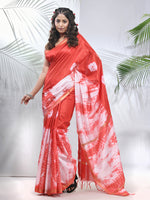 Red And White Shibori Printed Silk Saree-MA56BSL34610003