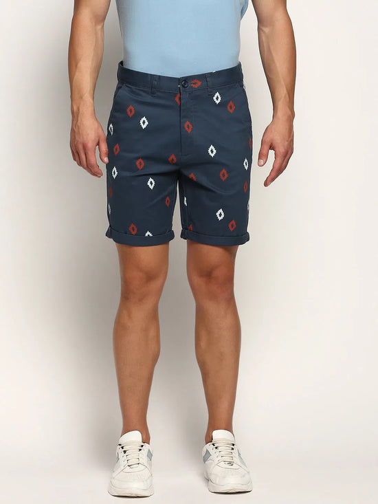 Men Teal Geometrical Shorts-ORBIT-11-Teal