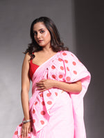 Baby Pink Pure Cotton Ruffle Saree-MA54CT33660084