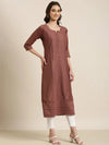 Women Brown Embellished Straight Kurta-SKC-1248-Brown