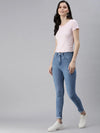 Women's Blue Solid Denim Slim Jeans-GZ-5158A-Blue