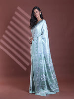 Mint Green Silk Soft Saree With Floral Print-MA60BSL01400068