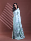 Mint Green Silk Soft Saree With Floral Print-MA60BSL01400068