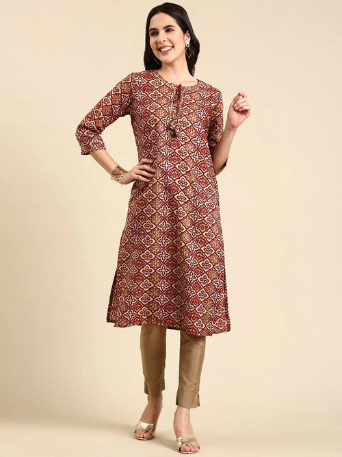 Women's Maroon Printed Straight Kurta-HO-1940-Maroon