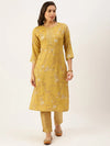 Women's Yellow Printed Straight Kurtas-HO-1450-Mustard