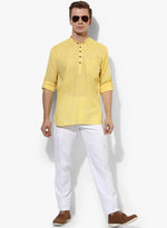 Hangup Men Slim Solid Men's Indian Wear-YellowKurta