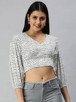 Women's White Typography Top-AE-10298-Whiteblack