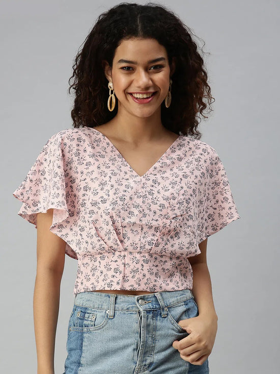 Women's Printed Peach Top-AE-10180-Peachnavyblue