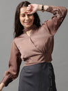 Women's Taupe Solid Top-AE-7050-Taupe