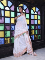 Off White Cotton Saree With Zari Borders-MA64BCT401190041