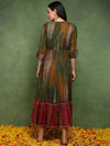 Ahika Women Olive Viscose Rayon Abstract Printed A-Line Kurta with Overcoat