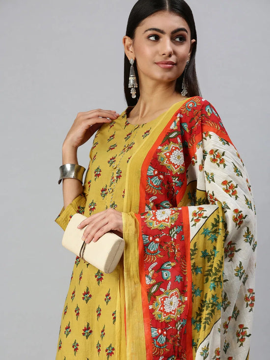 Women's Mustard Printed Kurta Sets-JP05-Mustard