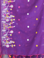 All Over Thread Floral Embroidery Violet Cotton Saree-MA62CT33610081