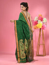 Green Cotton Blend Handwoven Saree With Zari Border-MA51BCT431270027