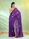 All Over Thread Embroidery Violet Cotton Handspun Saree-MA62CH33660054