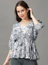 Women's Grey Printed Peplum Top-AE-10538-Grey