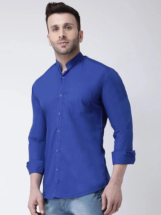 Hangup Men Slim Solid Shirts-BenRoyalBlueShirt