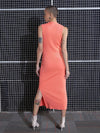 Women Peach Rib Side Slit Bodycon Midi Dress