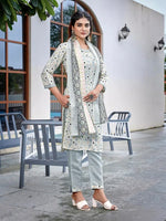 Navyaa Women's Cotton Blend Printed Straight Kurta Pant With Dupatta-Me194-mgwhitdot-skd