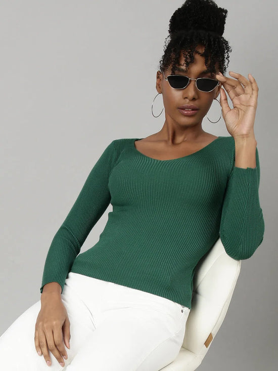 Women Green Solid Fitted Top-SNC-1016-Green