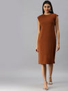 Women Brown Solid A-Line Dress-AE-9882-Brown