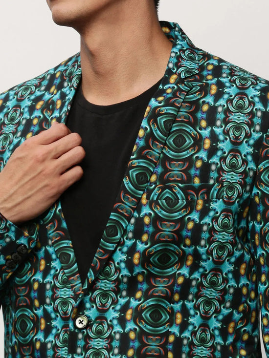 Men Blue Printed Casual Blazers-SOBLZ-082-5-Turquoiseblue