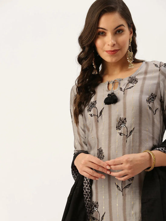 Women's Grey Printed Kurta Sets-FS-2199-Grey