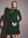 High neck mini dress with frill at bottom in Green Color