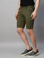 Genips Men's Green Cotton Lycra Slim Fit Shorts