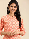 Women's Orange Printed Straight Kurta-GW-500-R-Orange