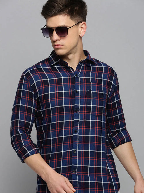 Men Navy Checked Casual Shirt-DALTONCHECKS-4087-Navyblue