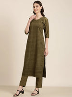 Women Olive Textured Kurta Set-SKC-1215-Olive