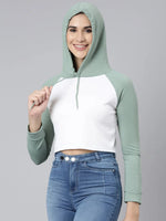 Women White Colourblock Crop Sweatshirt-AE-10656-White