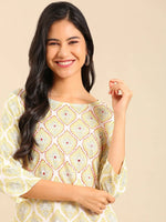 Women's Off White Printed Straight Kurta-AT-A-701-Offwhite